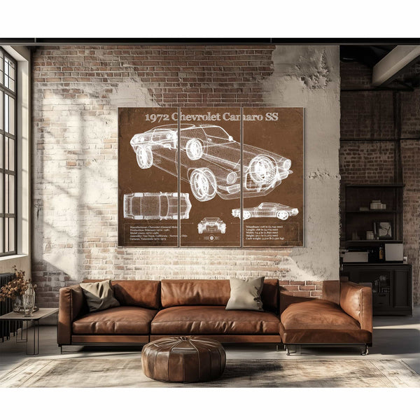 1972 Chevrolet Camaro SS Vintage Blueprint Auto Print