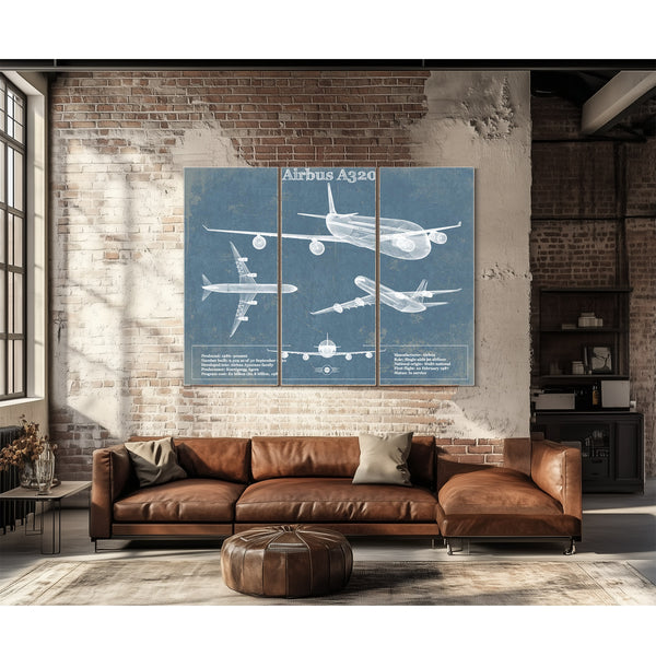 Airbus A320 Vintage Aviation Blueprint Print
