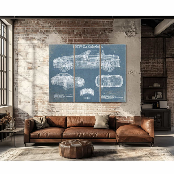 BMW Z4 Cabriolet Vintage Blueprint Auto Print