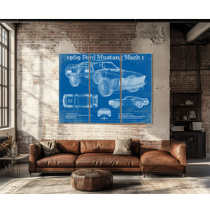 1969 Ford Mustang Mach 1 Vintage Blueprint Auto Print