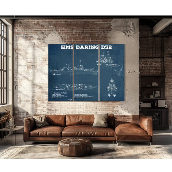 HMS Daring (D32) Blueprint Original Military Wall Art - Customizable