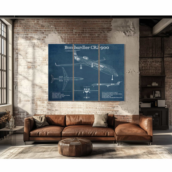 Bombardier CRJ-900 Vintage Aviation Blueprint Print - Custom Pilot Name can be Added