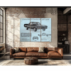 Chevrolet El Camino SS 396 1968 Vintage Blueprint Auto Print