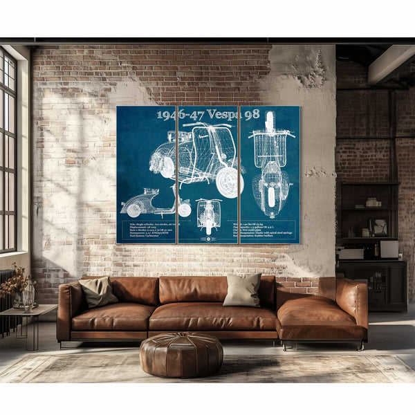 1946-47 Vespa 98 Vintage Blueprint Auto Print