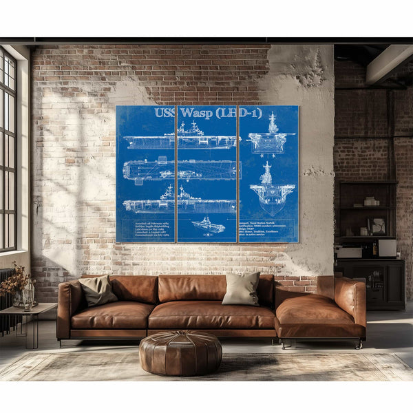 USS Wasp (LHD-1) Aircraft Carrier Blueprint Original Military Wall Art - Customizable