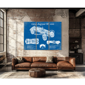 1935 Jaguar SS 100 Blueprint Vintage Auto Print