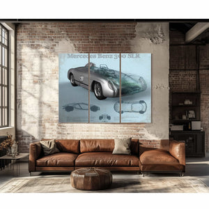 Mercedes Benz 300 SLR Vintage Blueprint Auto Print