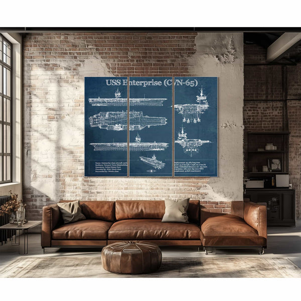 USS Enterprise (CVN-65) Aircraft Carrier Blueprint Original Military Wall Art - Customizable