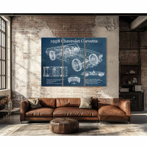 1958 Chevrolet Corvette C1 Blueprint Vintage Auto Print