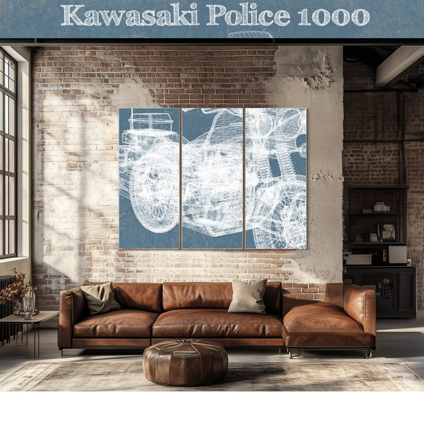 Kawasaki Police 1000 Vintage Blueprint Motorcycle Patent Print