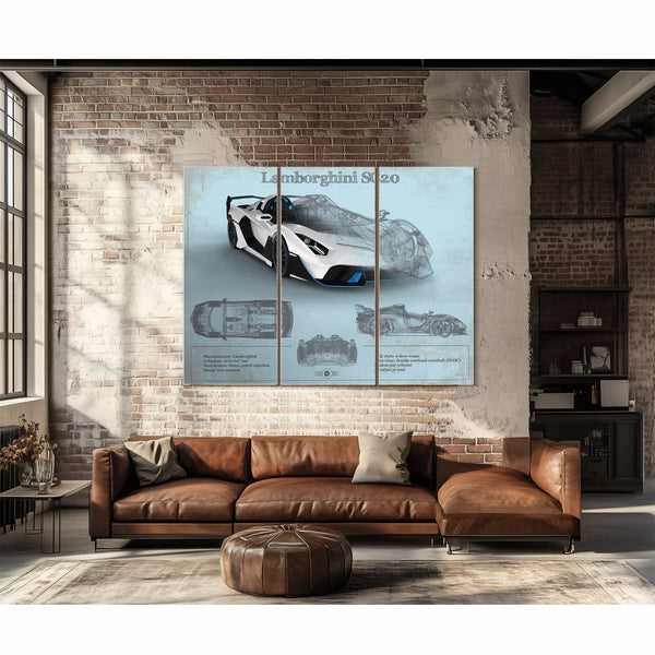 Lamborghini Sc20 Blueprint Vintage Auto Print