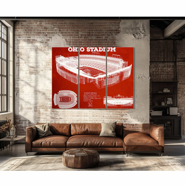 Ohio State Buckeyes Art - Ohio Stadium Vintage Stadium Blueprint Art Team Print