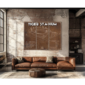 Tiger Stadium Art - LSU Tigers Vintage Stadium - Blueprint Art Print