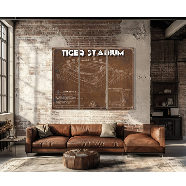 Tiger Stadium Art - LSU Tigers Vintage Stadium - Blueprint Art Print