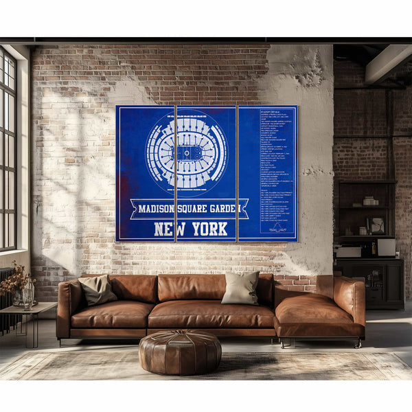 New York Rangers Team Colors - Madison Square Garden Vintage Hockey Blueprint NHL Print