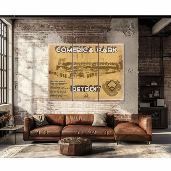 Vintage Detroit Tigers Comerica Park Baseball Print
