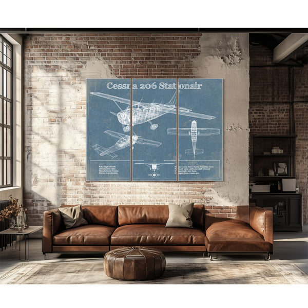 Cessna 206 Stationair Vintage Blueprint Airplane Print