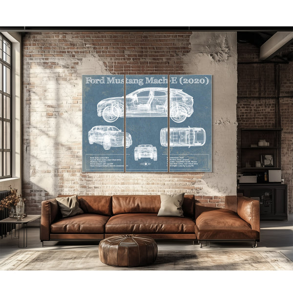 Ford Mustang Mach-E 2020 Blueprint Vintage Auto Print