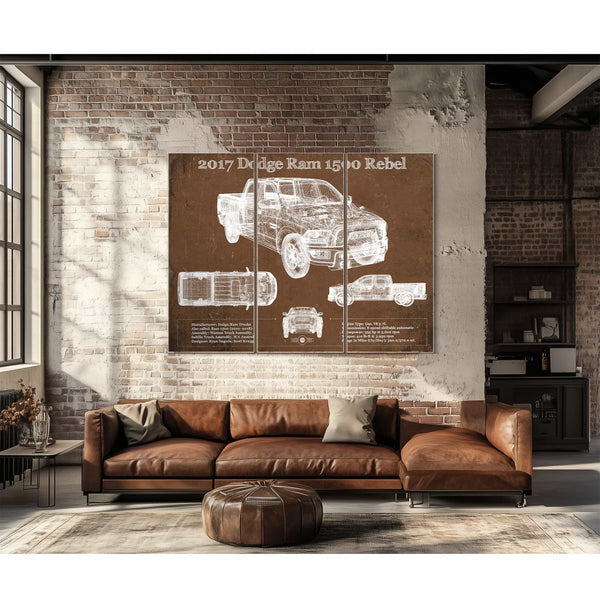 2017 Dodge Ram 1500 Rebel Truck Vintage Blueprint Auto Print