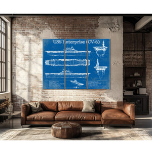 USS Enterprise (CV-6) Aircraft Carrier Blueprint Original Military Wall Art - Customizable