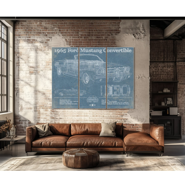 1965 Mustang Convertible Blueprint Vintage Auto Print