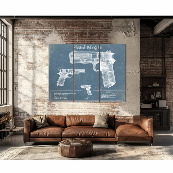 Pistol M1911 Blueprint Vintage Gun Print