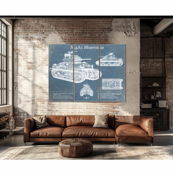 M4A1 Sherman Tank Vintage Blueprint Print