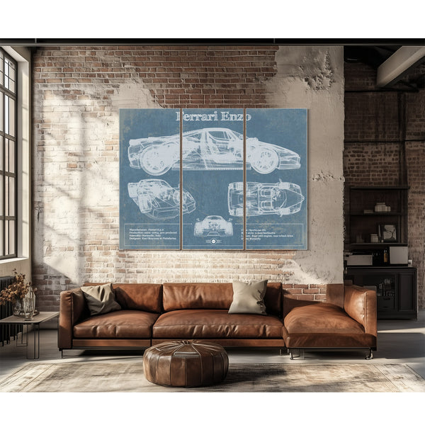 Ferrari Enzo Blueprint Vintage Auto Print
