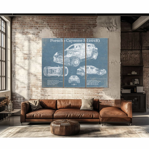 Porsche Cayenne S 2018 Vintage Blueprint Auto Print