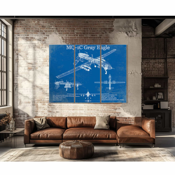 UAV MQ-1C Gray Eagle Vintage Aviation Blueprint Military Print