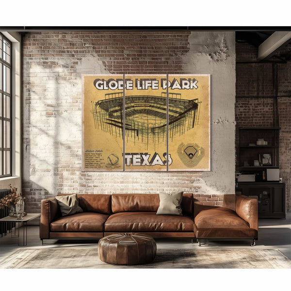 Texas Rangers - Globe Life Park Vintage Stadium Baseball Print