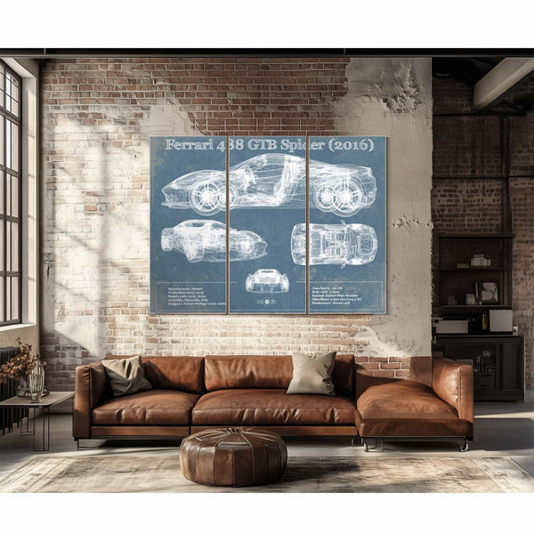 Ferrari 488 GTB Spider (2016) Blueprint Vintage Auto Print