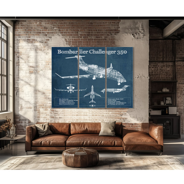 Bombardier Challenger 350 Vintage Aviation Blueprint Print - Custom Pilot Name can be Added