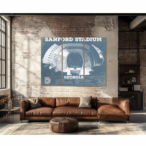 Georgia Bulldogs Football Team Colors - Sanford Stadium Vintage Football Blueprint Art Print