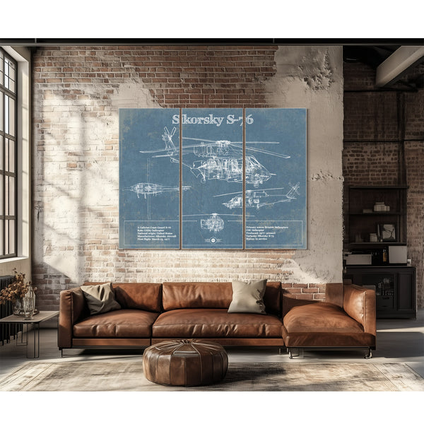 Sikorsky S-76 Helicopter Vintage Aviation Blueprint Military Print