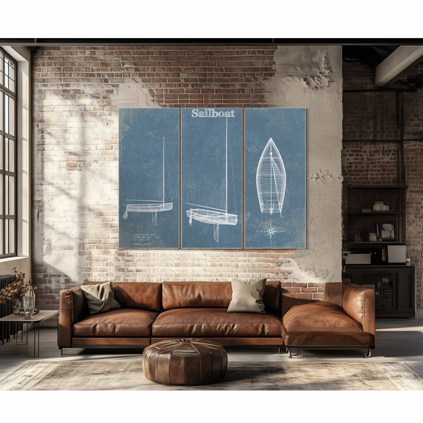 Sail Boat Blueprint - Patent of Sailing Vessel Print