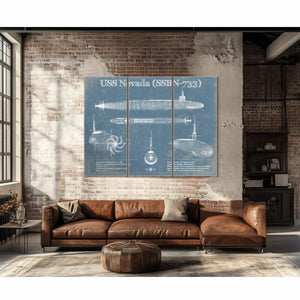 USS Nevada (SSBN-733) - Nuclear Ballistic Missile Submarine Blueprint Patent Original Art - Customizable