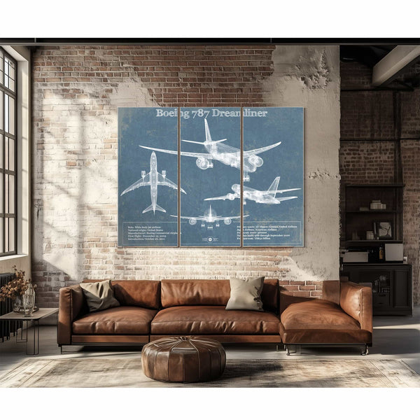 Boeing 787 Dreamliner Vintage Aviation Blueprint Print - Custom Pilot Name Can Be Added