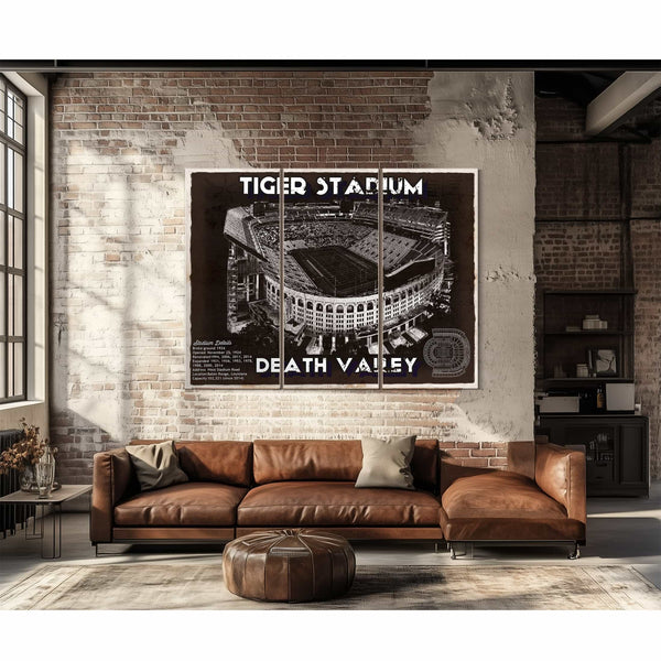 Tiger Stadium Art - LSU Tigers Vintage Stadium & Blueprint Art Print