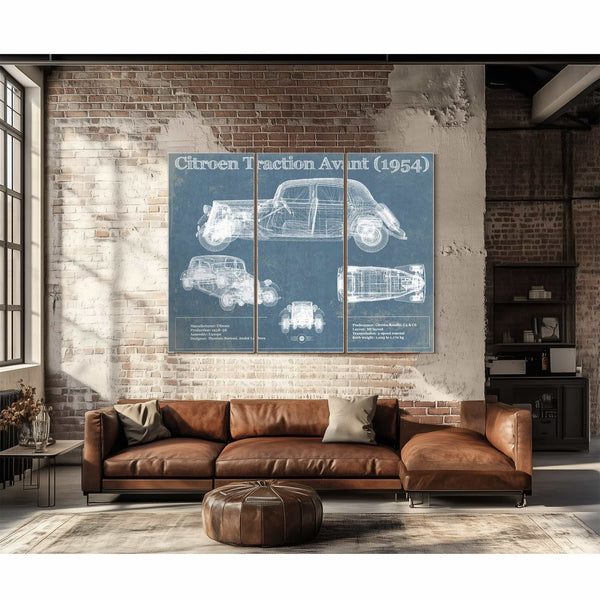 Citroen Traction Avant (1954) Vintage Blueprint Auto Print
