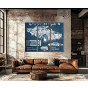 1963 Chevrolet Impala SS Hardtop Sport Coupe Blueprint Vintage Auto Print