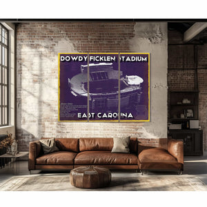East Carolina Pirates - Dowdy–Ficklen Stadium Vintage Blueprint Wall Art