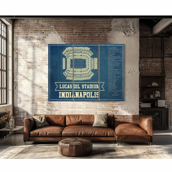 Indianapolis Colts Lucas Oil Stadium Blueprint - Vintage Football Print