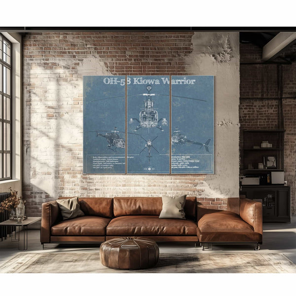 OH-58 Kiowa Warrior Helicopter Vintage Aviation Blueprint Military Print