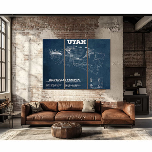 Utah Utes Wall Art - Vintage Rice–Eccles StadiumBlueprint Art Print