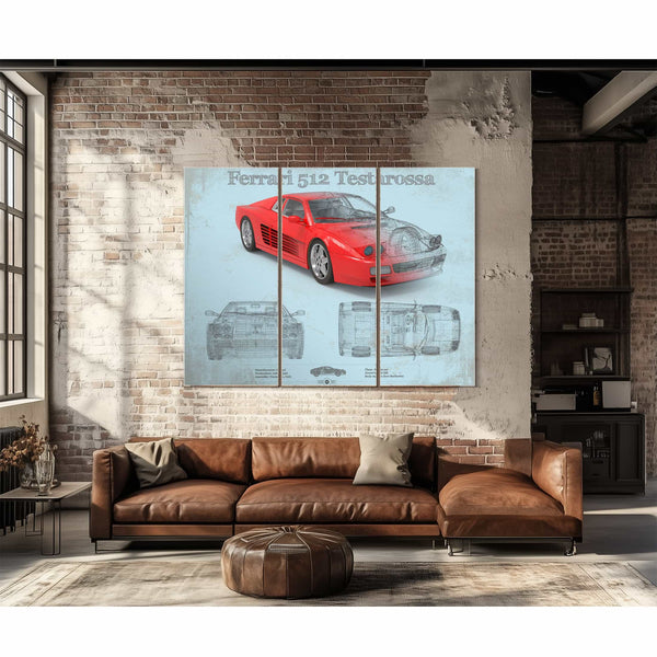 Ferrari 512 Testarossa Blueprint Vintage Auto Print