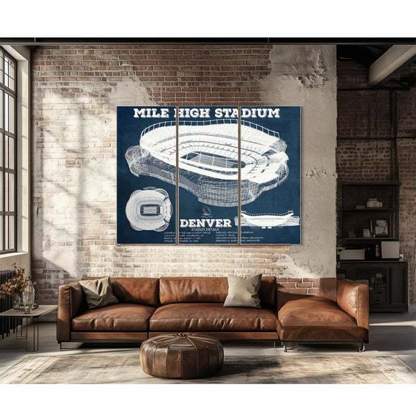 Vintage Denver Broncos Mile High Stadium Football Print