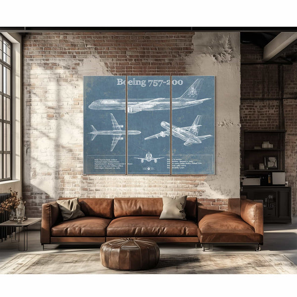 Boeing 757-200 Vintage Original Blueprint Art Print - Custom Pilot Name Can Be Added