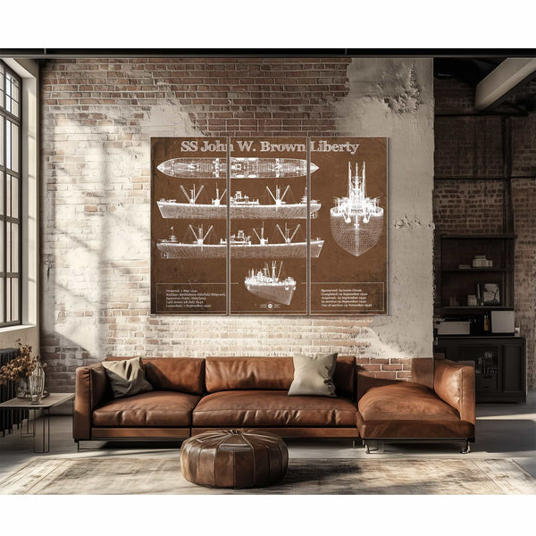 SS John W. Brown Liberty ship Blueprint Original Military Wall Art - Customizable