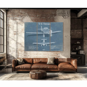 T-6 Texan Aircraft Blueprint Original Military Wall Art